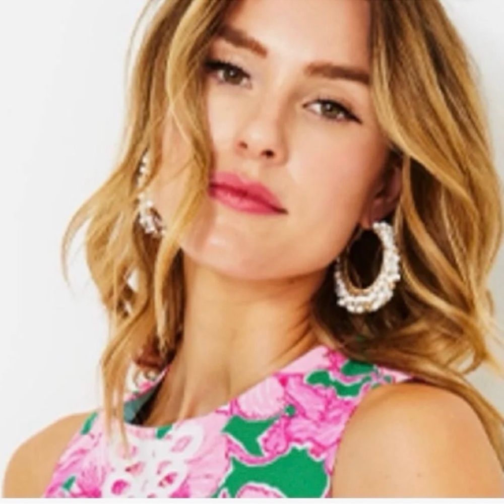 NWT Lilly Pulitzer White Beaded Gold Hoop Earrings - Picture 3 of 3